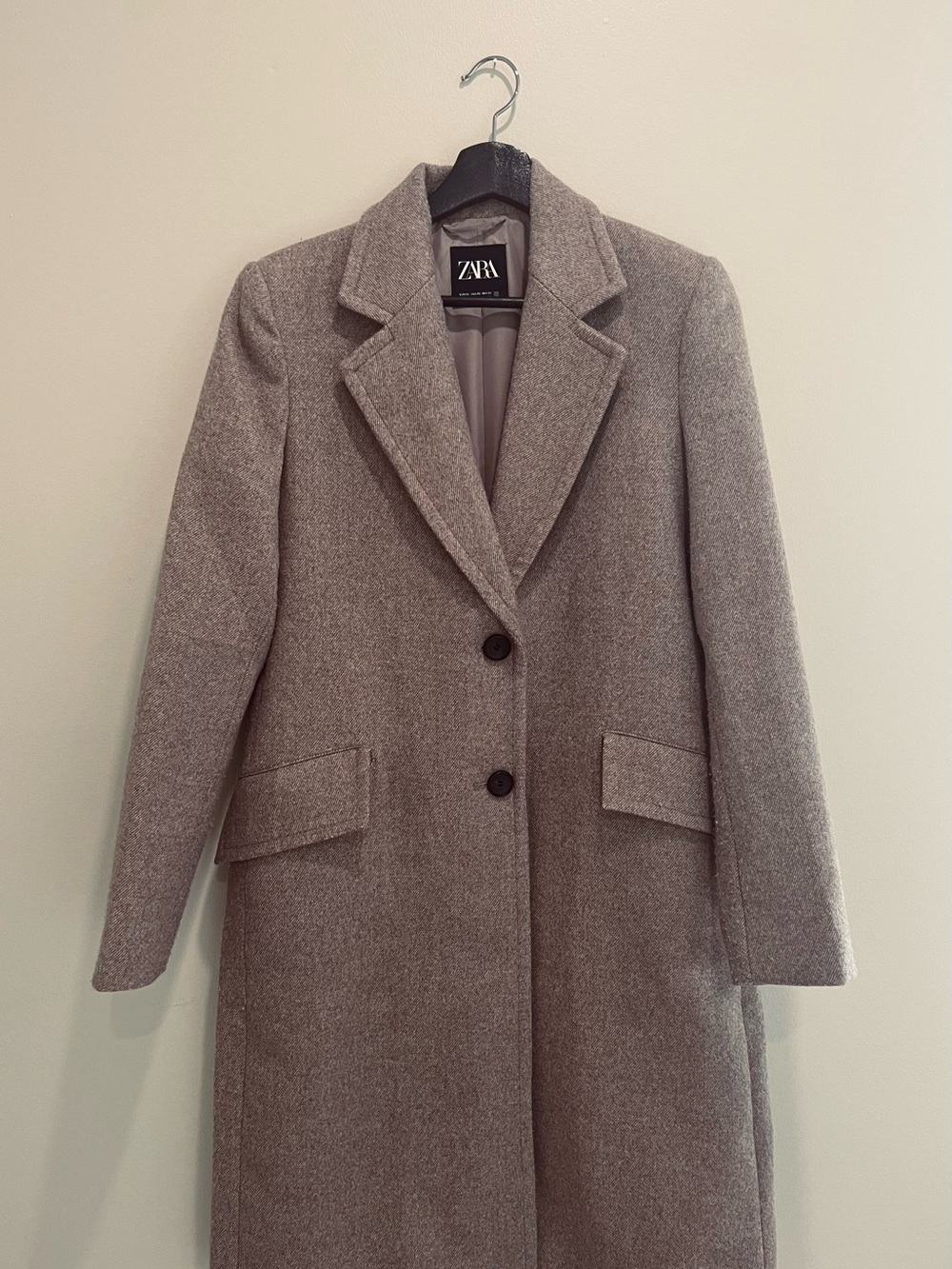 ZARA Women's Gray Single-Breasted Wool-Blend Pea Coat